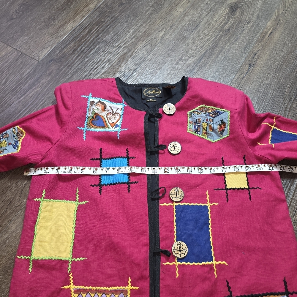 Allure Vtg Patchwork Embroidered Jacket Medium Ar… - image 7